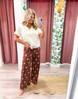 Bellagio Floral Wide Leg Pants-Brown
