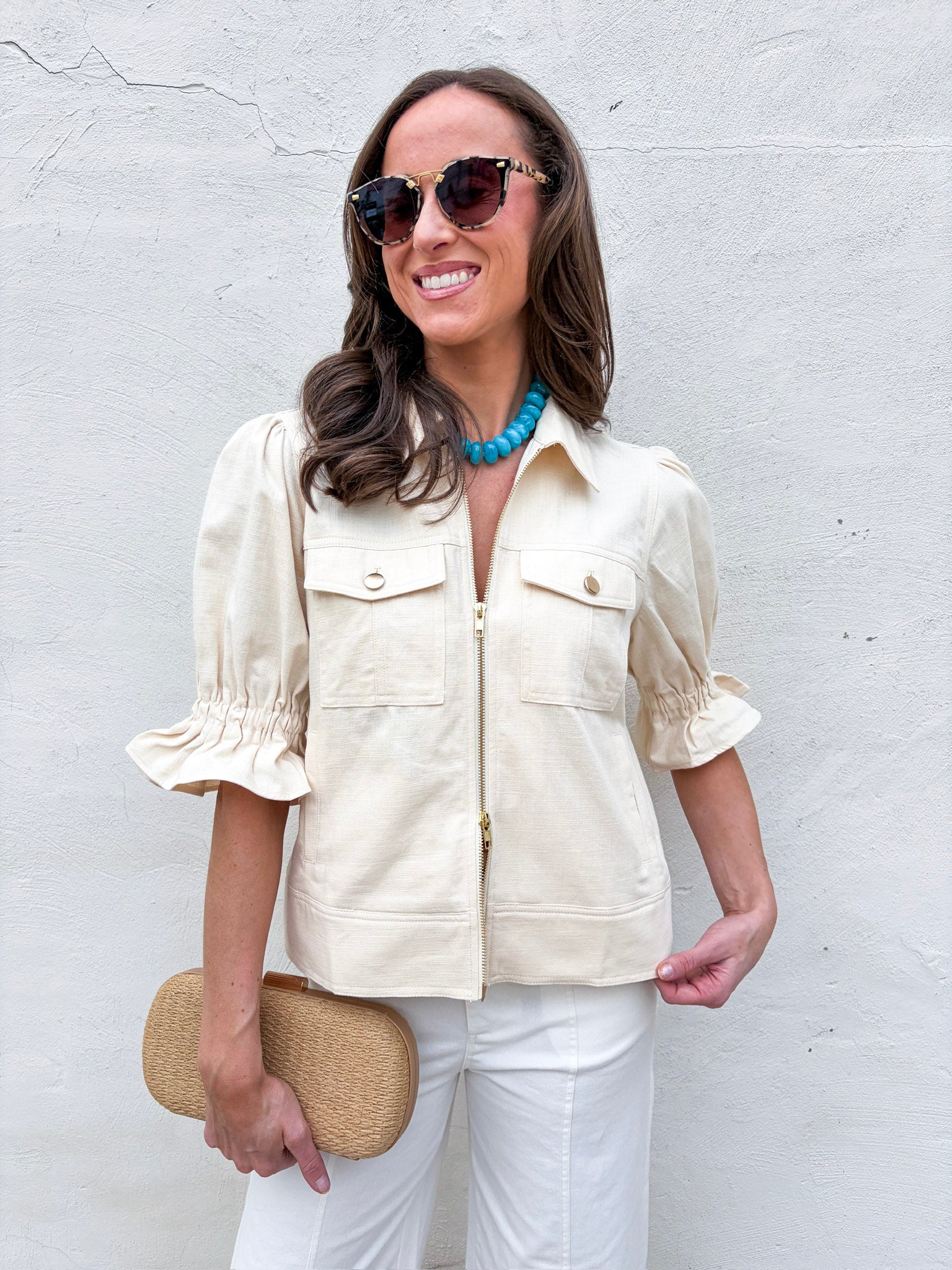 Seaside Zipper Front Jacket-Cream