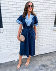 Market Walks Belted Dress-Navy
