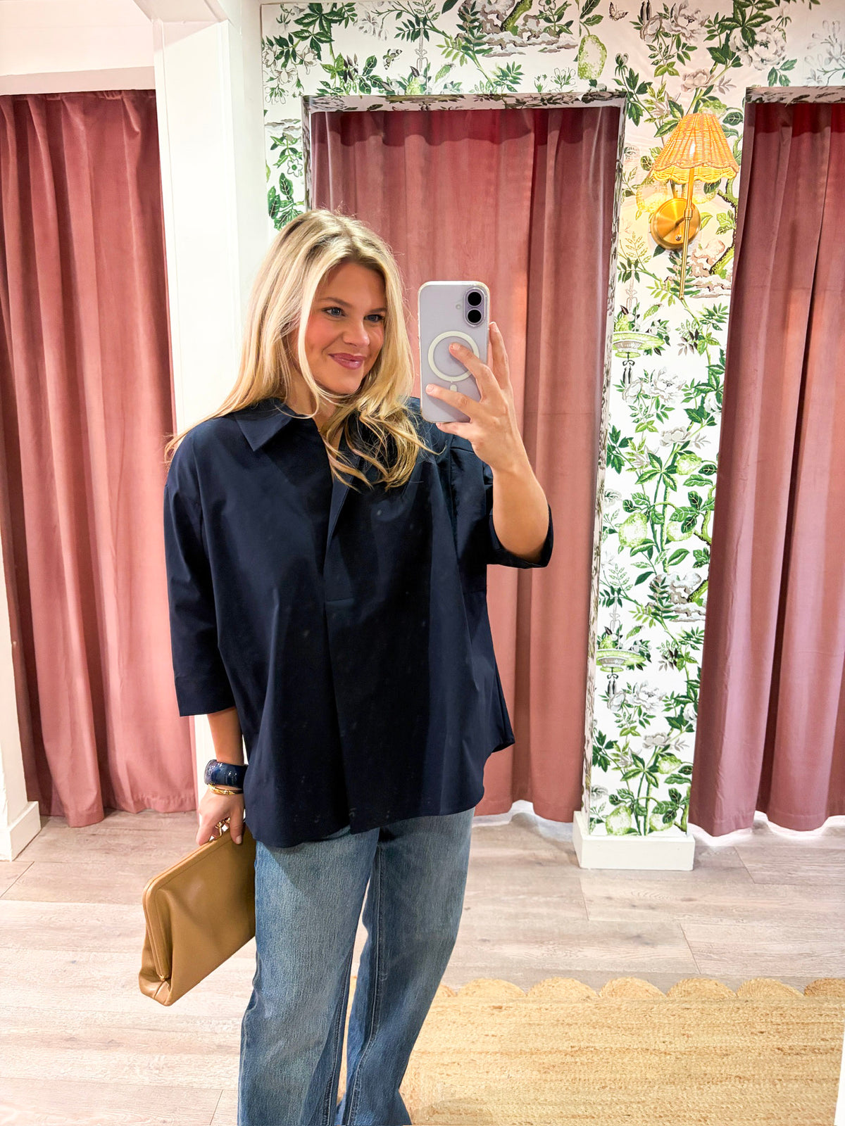 Kaia Oversized Button Down Top-Navy