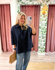 Kaia Oversized Button Down Top-Navy