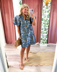 Luminous Bloom Mini Dress-Blue