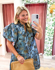 Luminous Bloom Mini Dress-Blue