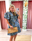 Luminous Bloom Mini Dress-Blue