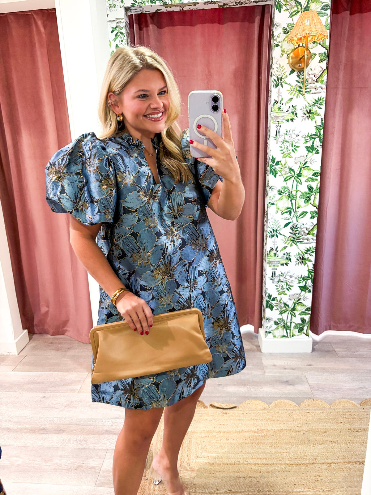 Luminous Bloom Mini Dress-Blue