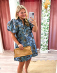 Luminous Bloom Mini Dress-Blue