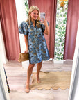 Luminous Bloom Mini Dress-Blue