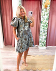 Luminous Bloom Mini Dress-Gray