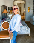 Breezy Stripes Mixed Media Top-Blue