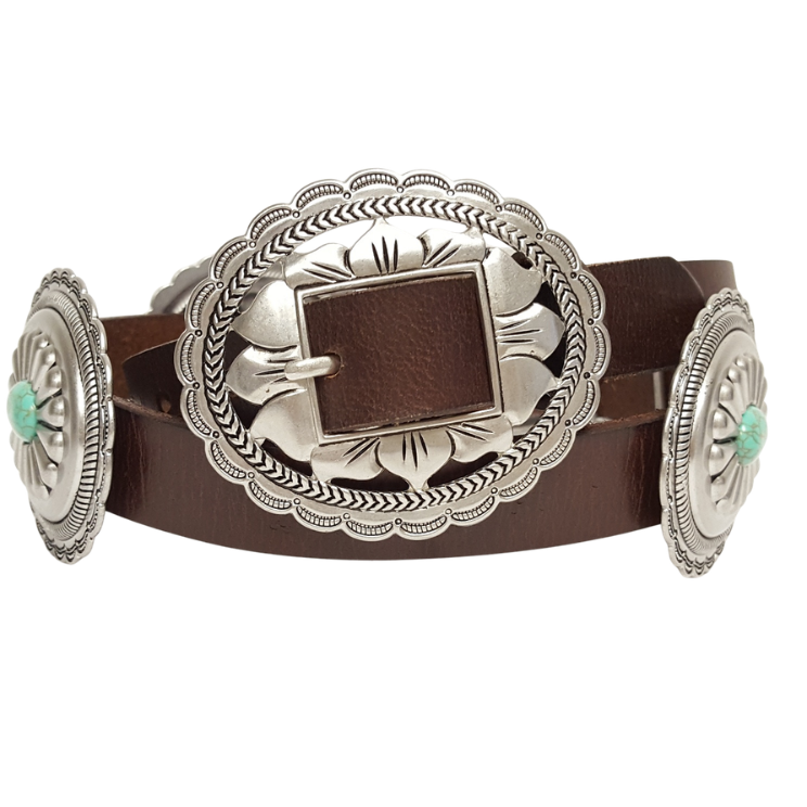 Floral Stone Concho Belt-Brown