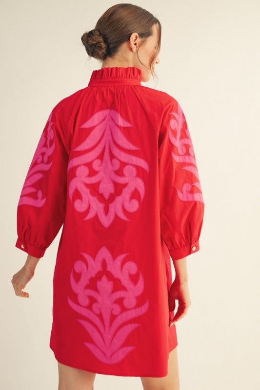 Isla Floral Baroque Dress-Red