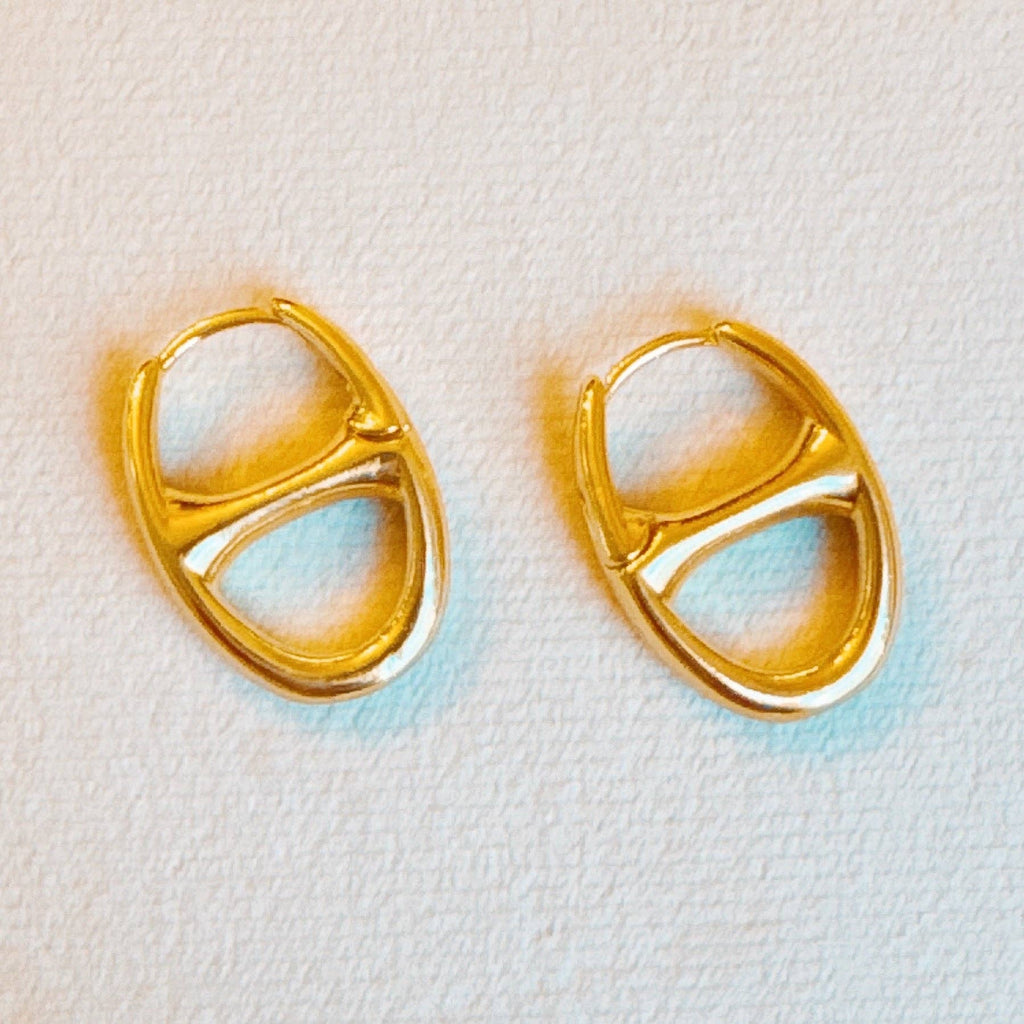 Button Horse Bit Hoop Earrings- Gold