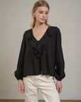 Feeling Light Ruffle Trim Top-Black