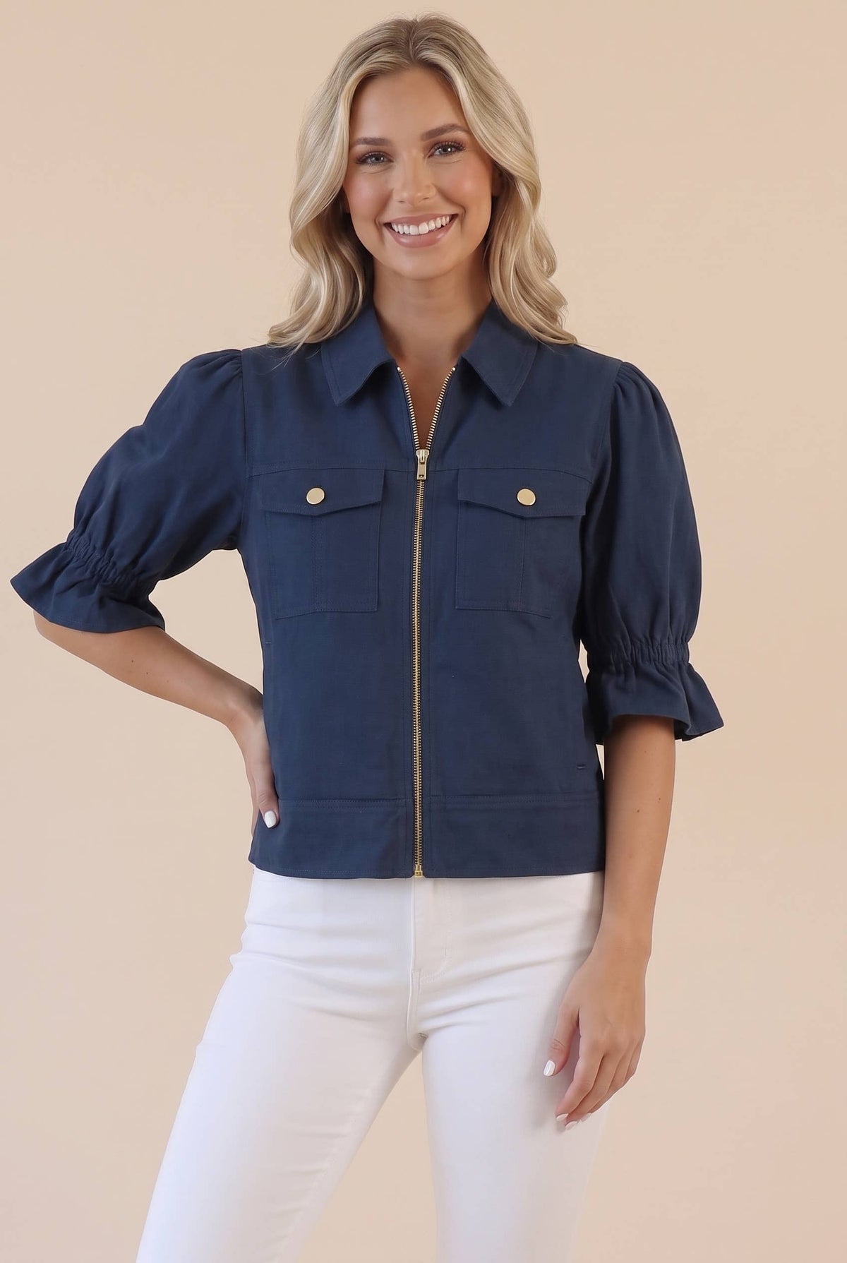 Seaside Zipper Front Jacket-Navy
