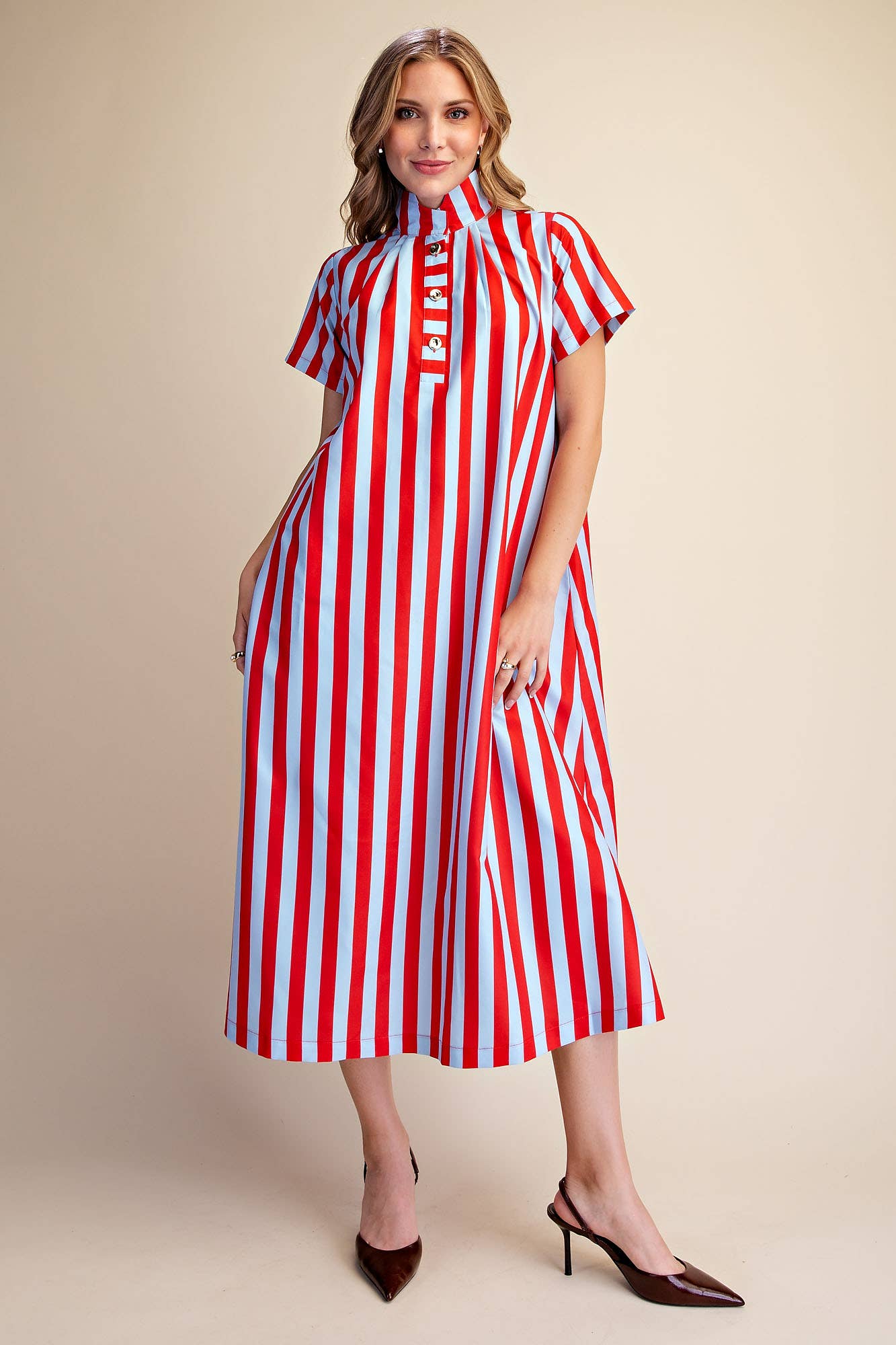 The Iconic Stripe Midi Dress-Plum