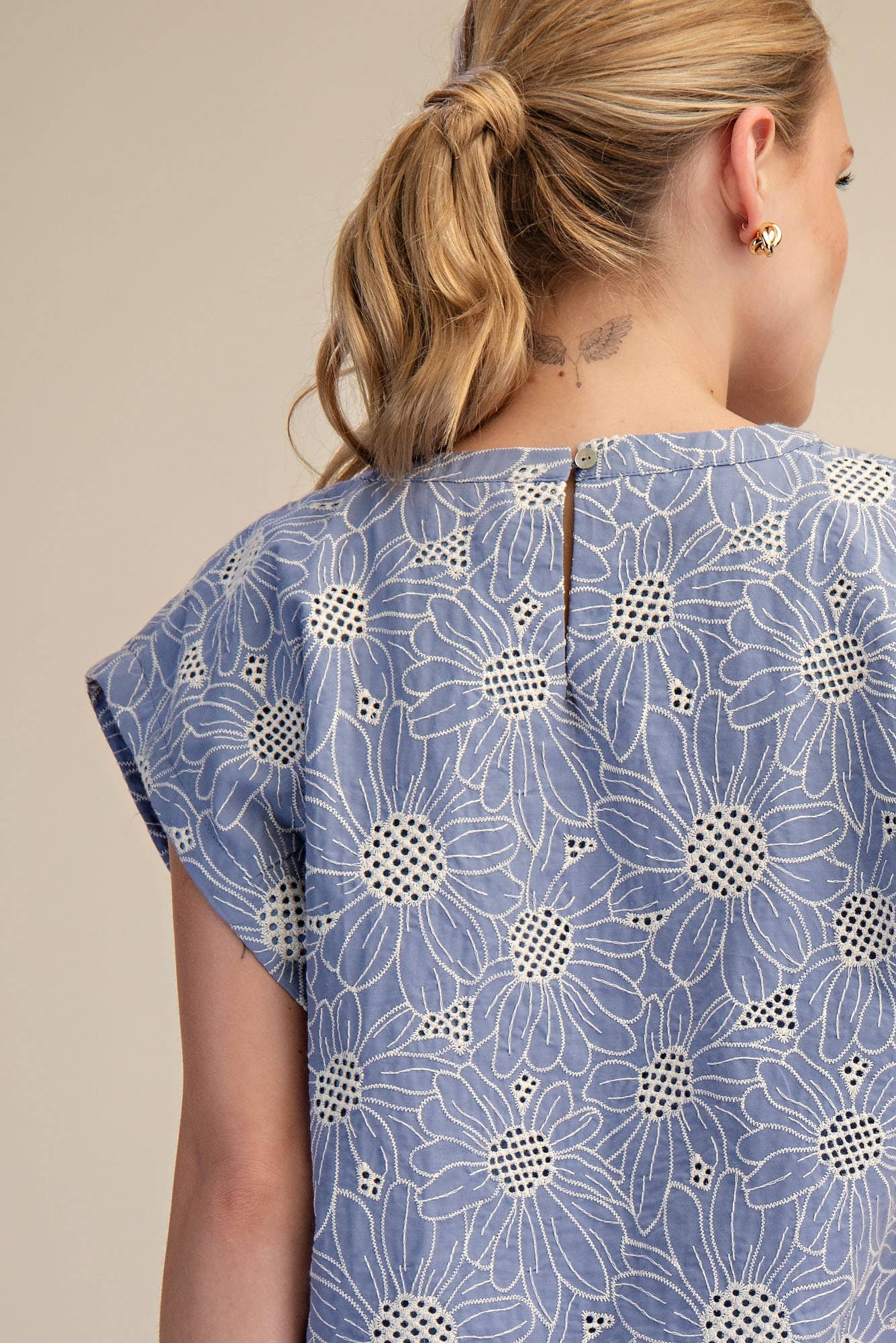 Sky Petal Embroidered Top