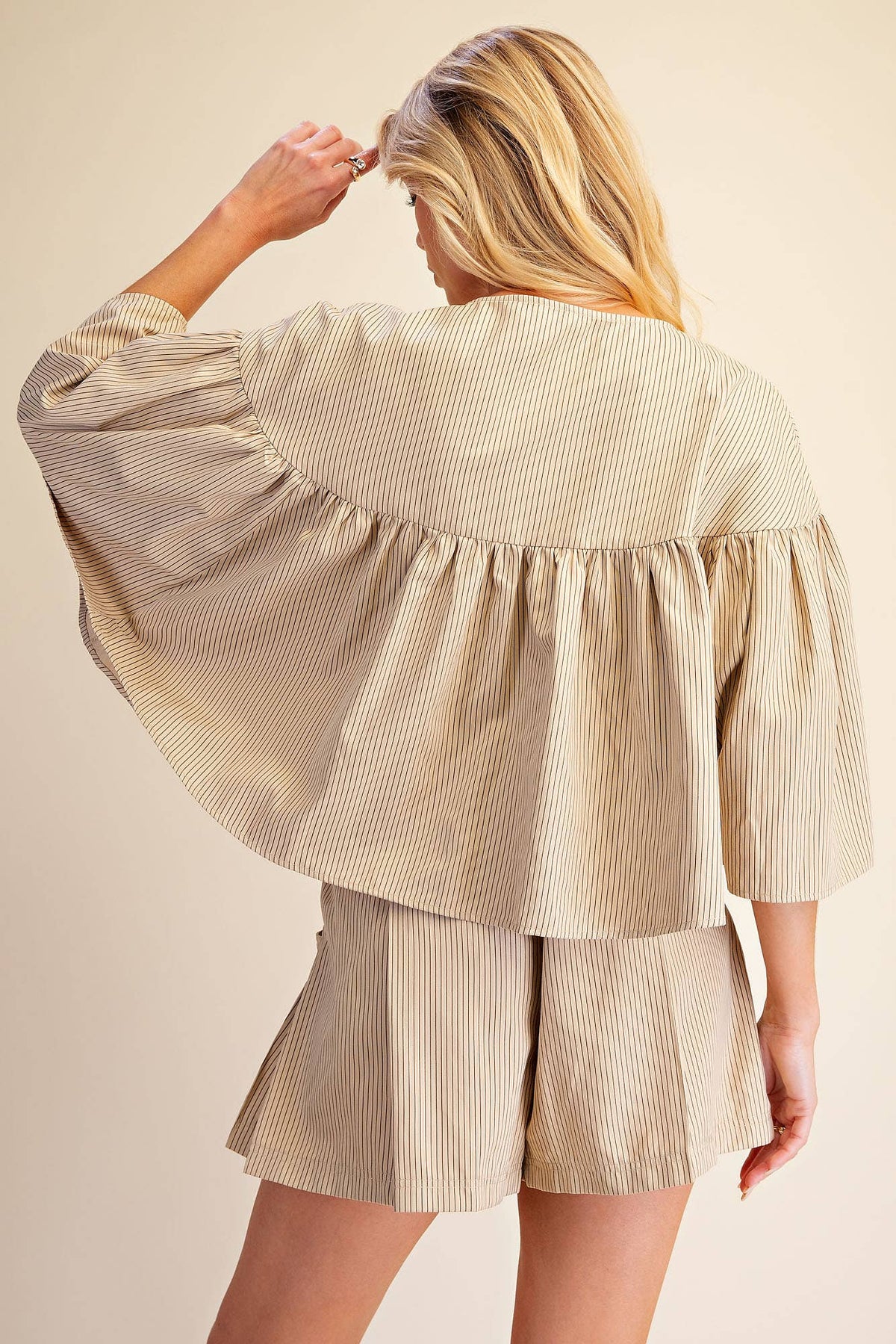 Swing Cape Stripe Top-Beige