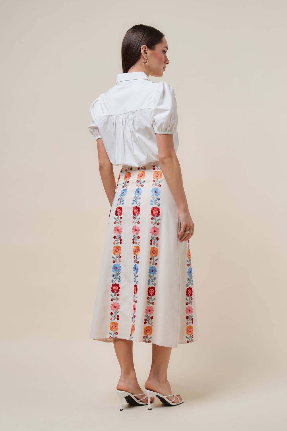 Floral Harmony Embroidered Midi Skirt
