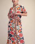 Garden Grace Tie Waist Midi Dress-Coral
