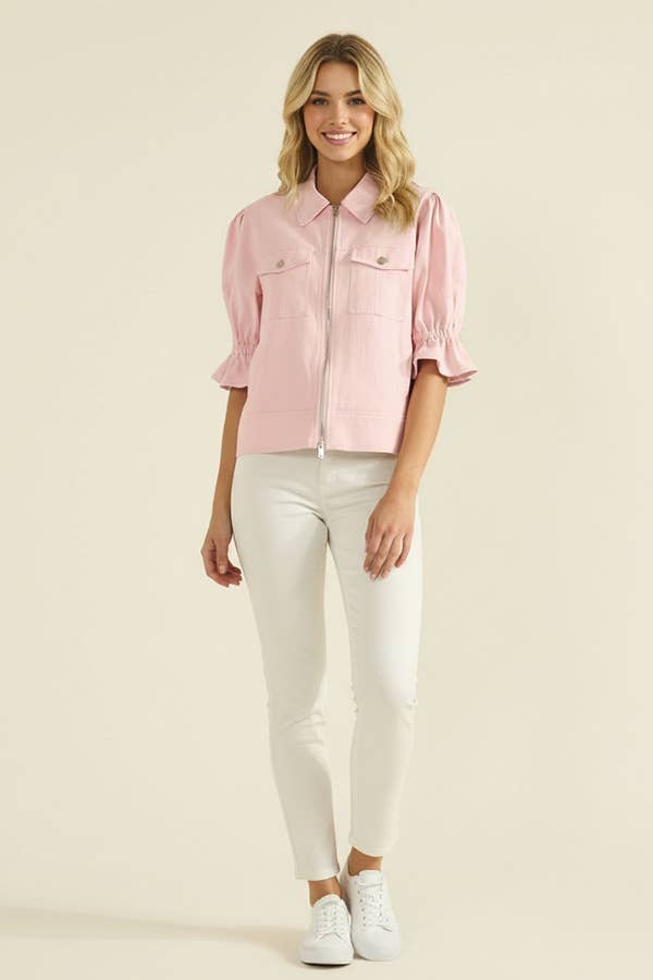 Seaside Zipper Front Jacket-Light Pink