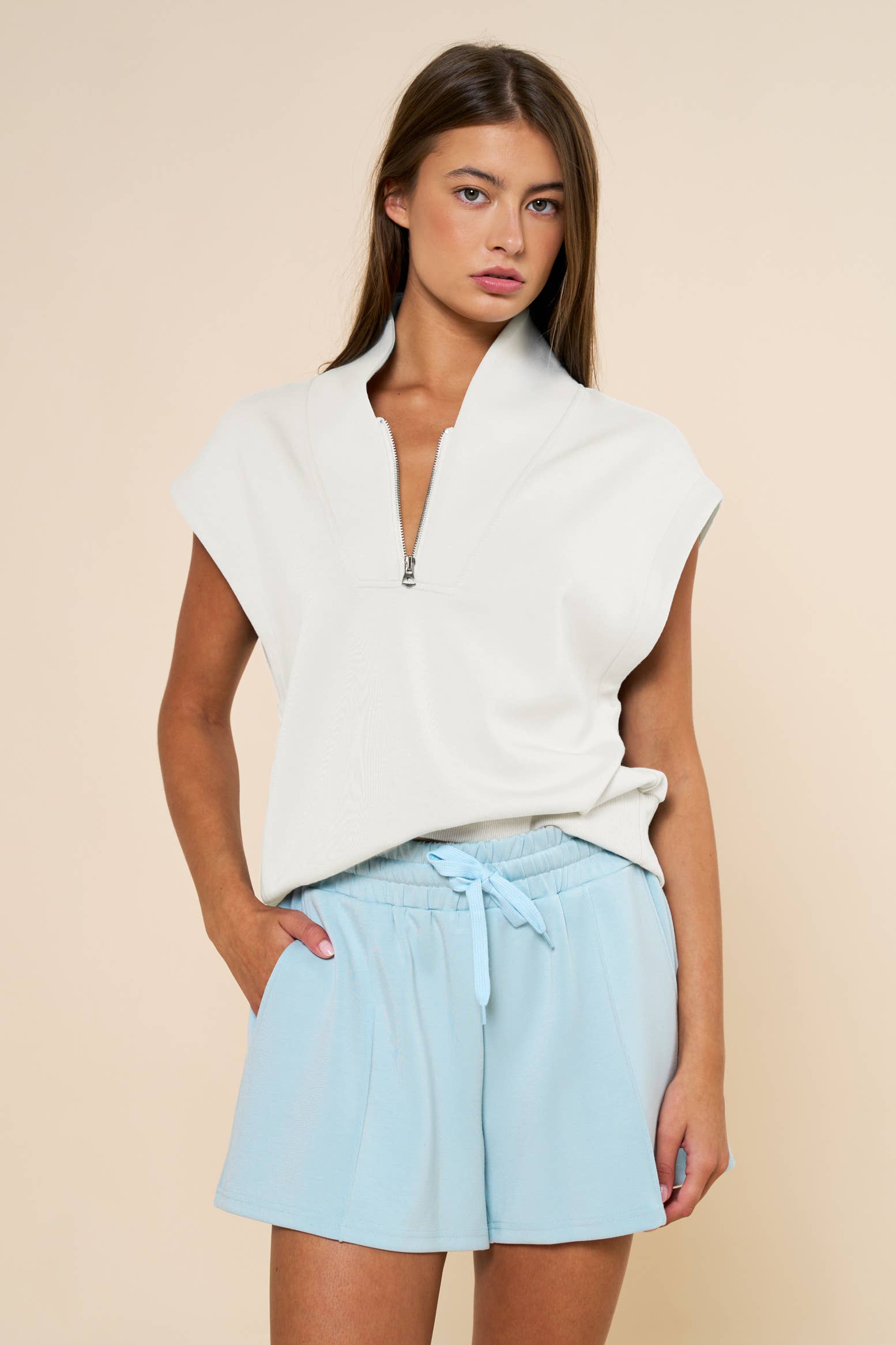 Sunny Side Zip Knit Top-Ivory