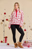 Christmas Toile Printed Quilted Jacket-Red