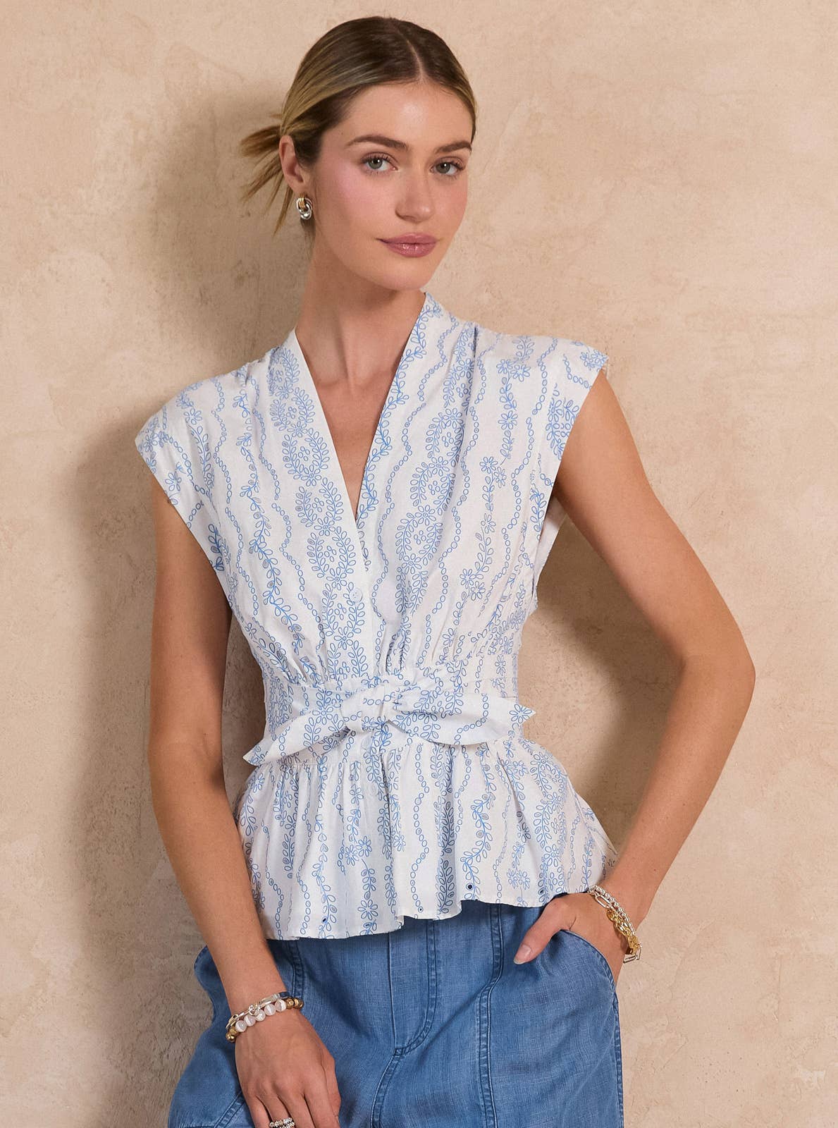 Sugar Petal Eyelet Peplum Top