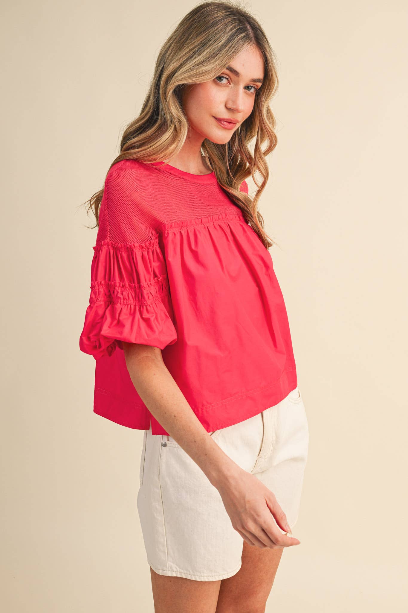 Sheer Romance Bubble Top-Raspberry Pink