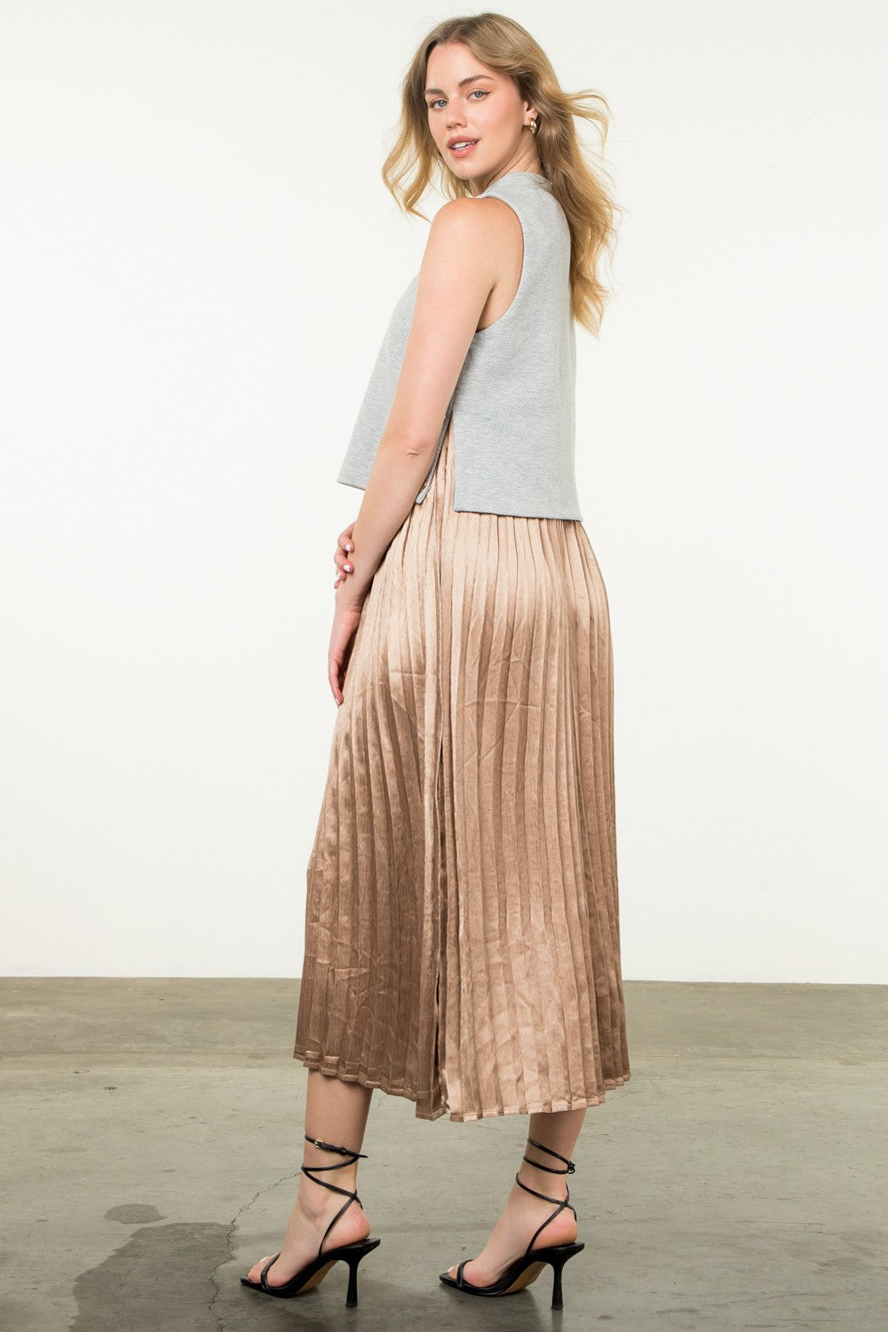 Sweet Pleats Dress-Heather Gray