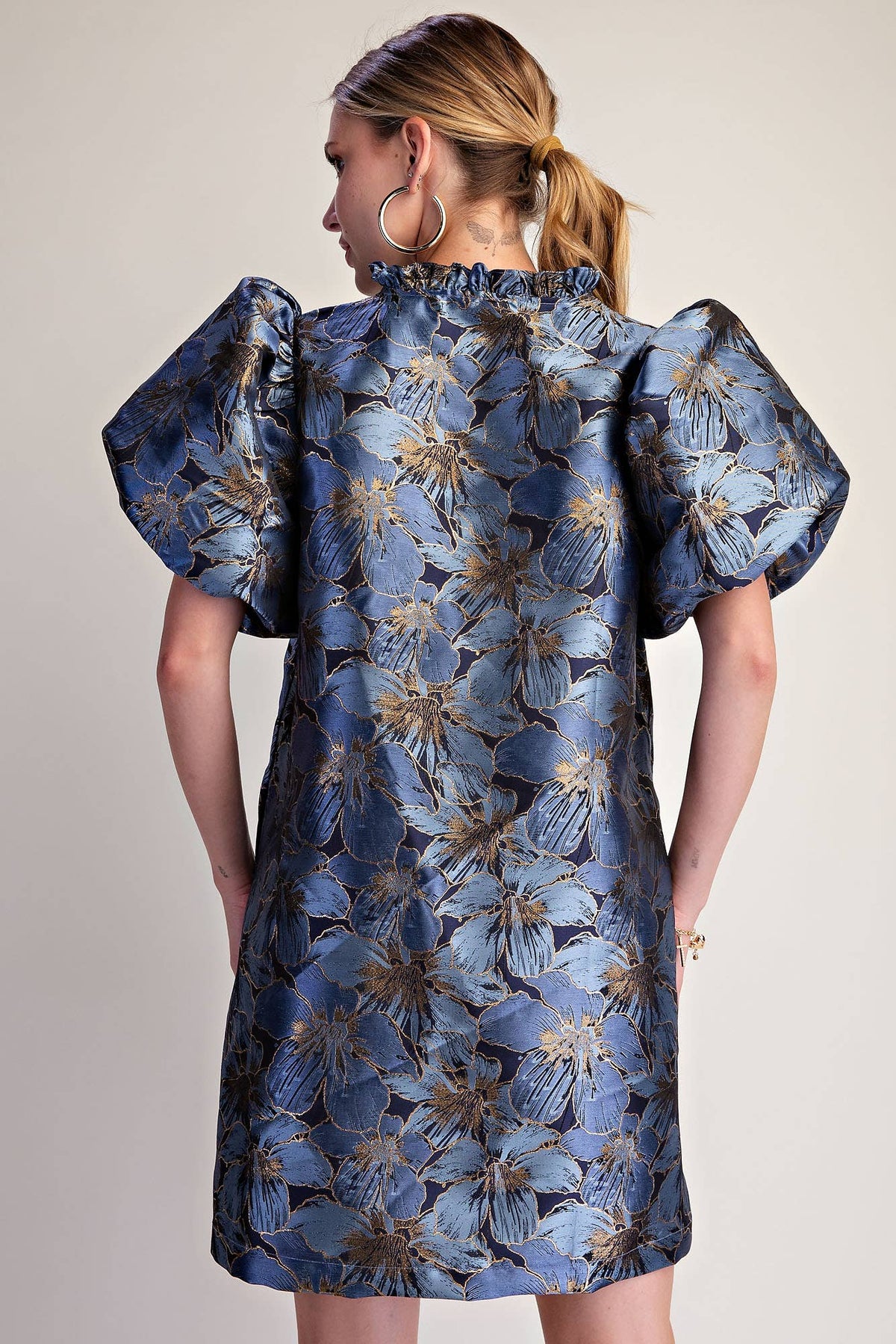 Luminous Bloom Mini Dress-Blue