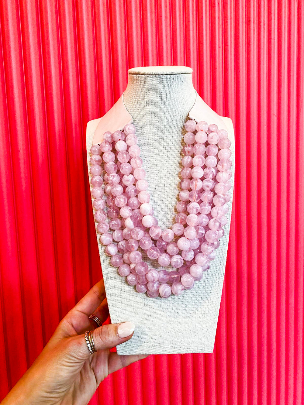 Chunky Beaded Necklace-Dark Pink