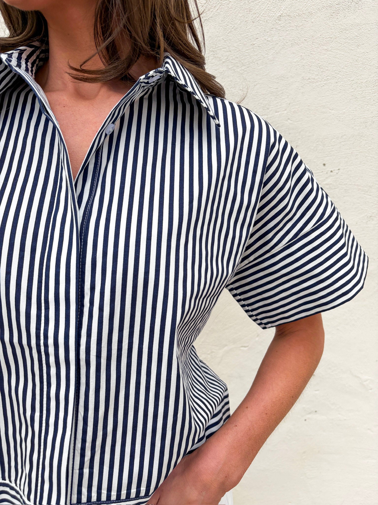 Portside Button Down Top-Navy