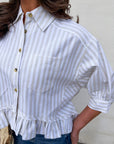 Mattie Striped Ruffle Hem Top-Khaki
