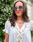 Steps Beach Embroidered Ruffle Top
