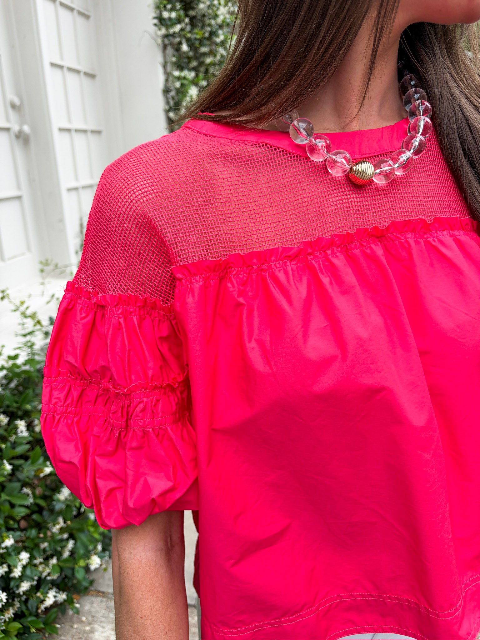 Sheer Romance Bubble Top-Raspberry Pink