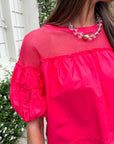 Sheer Romance Bubble Top-Raspberry Pink