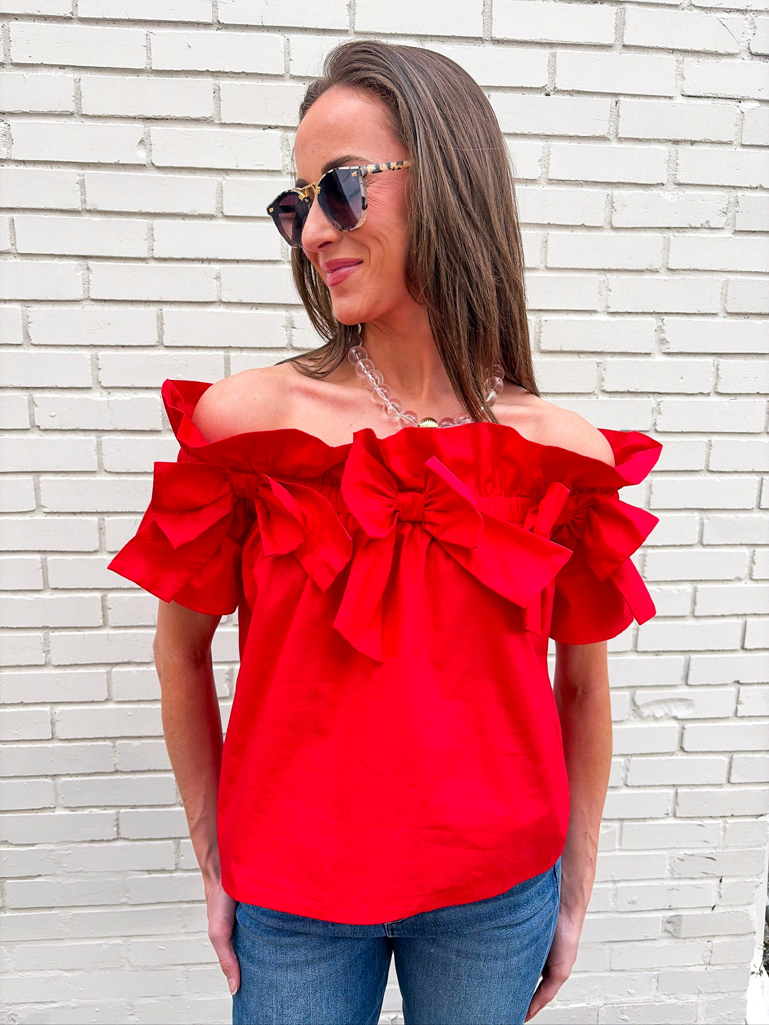 Great Night Off Shoulder Top-Red