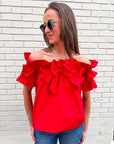Great Night Off Shoulder Top-Red