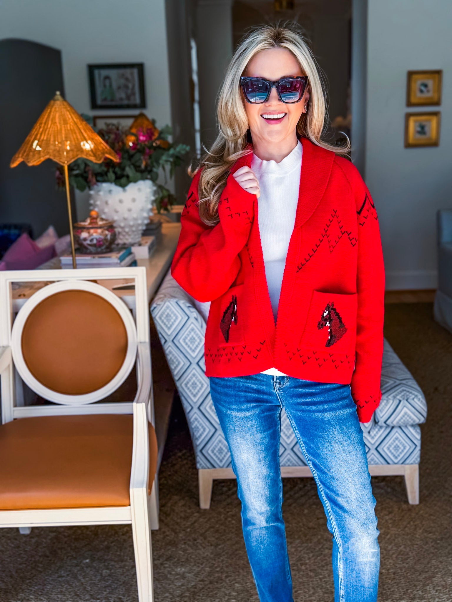 Horse Knit Sweater-Red