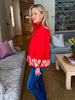 Poppy Fields Ricrac Trim Top-Red