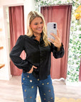 Zaria Mandarin Collar Top-Black