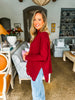 Cuddled Up Eyelet Sweater- Garnet