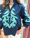Blush Peony Top-Navy