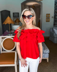 Great Night Off Shoulder Top-Red