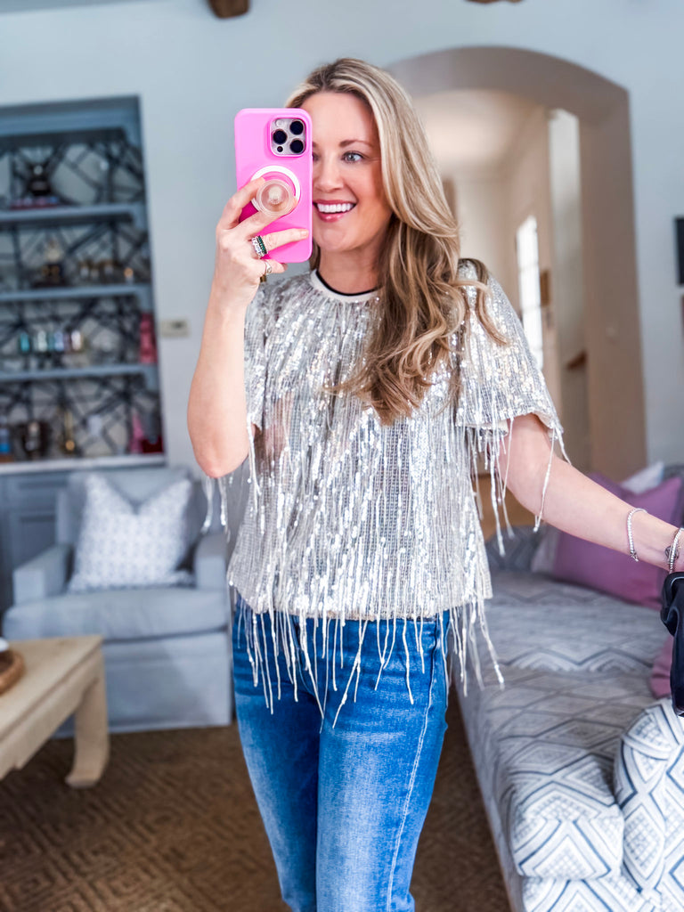Ball Drop Sequin Fringe Top