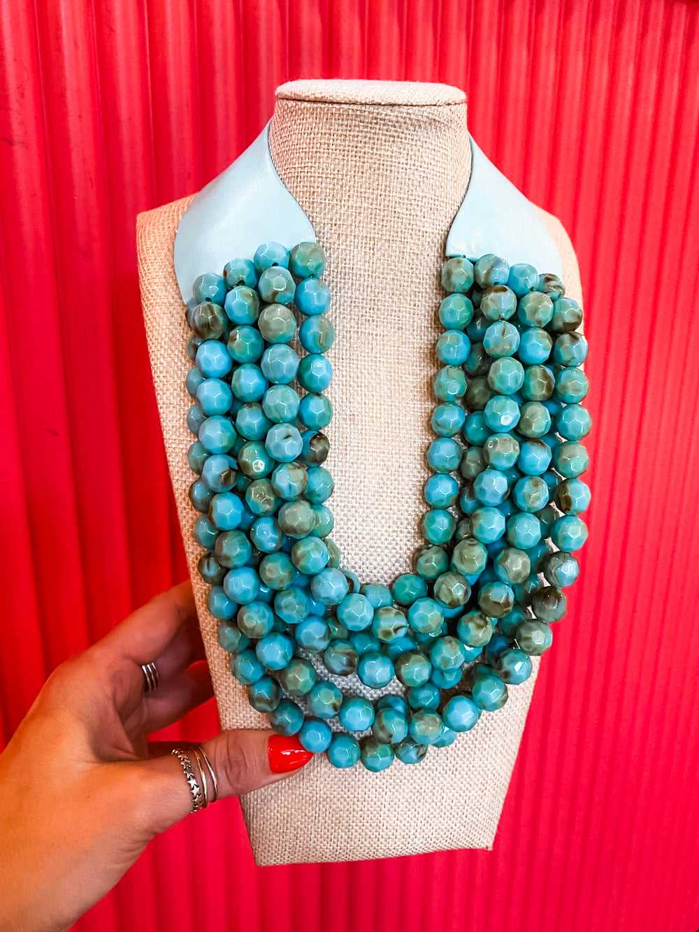 Chunky Beaded Necklace- Light Turquoise