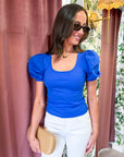 Perfect Fit Puff Sleeve Top-Cobalt