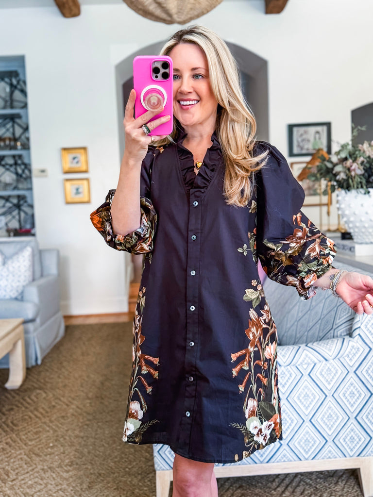 Crimson Petal Mini Dress-Black