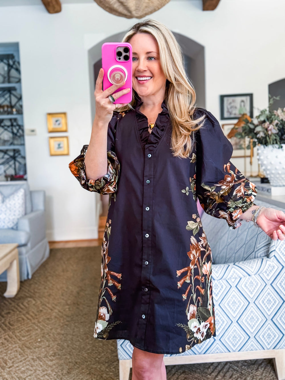 Crimson Petal Mini Dress-Black