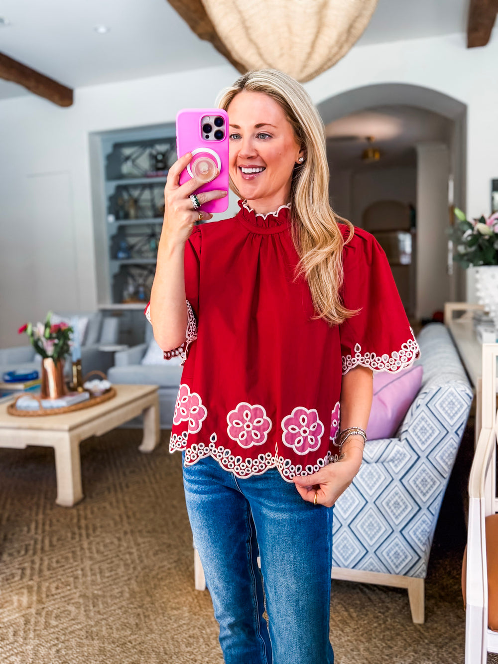 Bohemian Dreams Embroidered Top-Brick